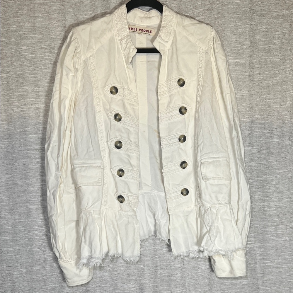 Free People Ivory Military Button-Front Blazer L